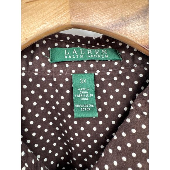 Lauren Ralph Lauren Polka Dot Brown plus Shirt size 3X Cotton Womens Blouse - Picture 2 of 4